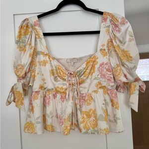 WAYF Rose Garden Cottage Core Puff Sleeve Sweetheart Spring Summer Top Large
